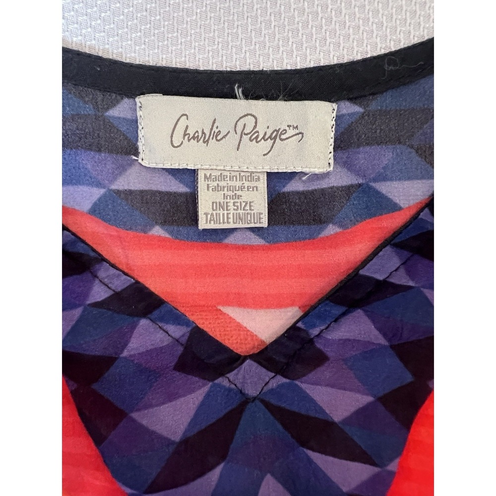 Charlie Paige Geometric Poncho Kaftan Cover Up One Size‎ Colorful Beach Vacation - Picture 5 of 7